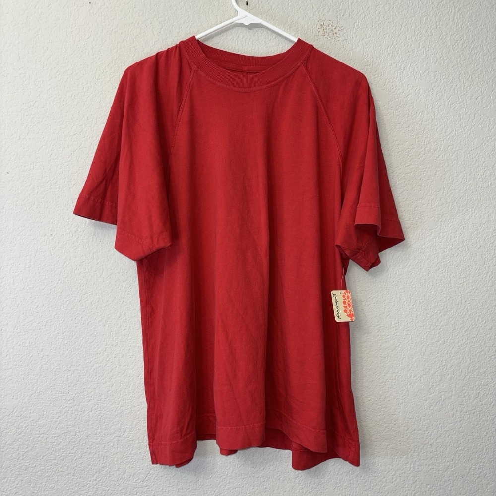 NWT FP Movement Midnight Jade Crew Neck Tee T Shirt Size XS Red Boyfriend $48